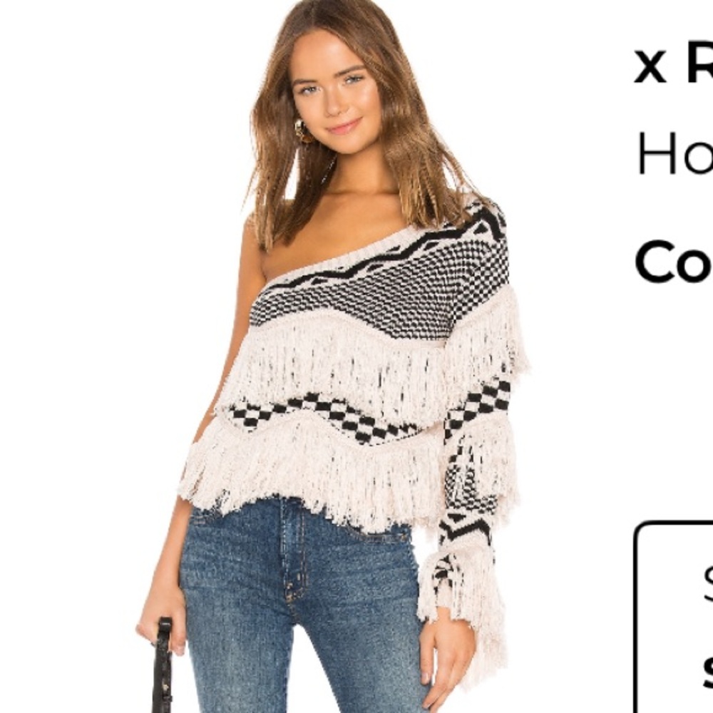 House of Harlow 1960 Black and Cream Fringe Sweater